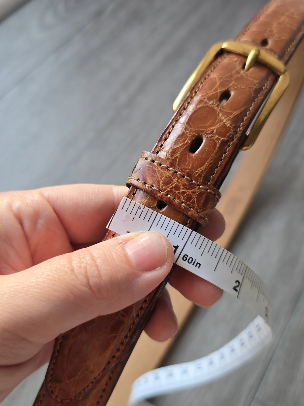 Genuine Alligator Belt Mens 36 Cognac Tan Brass Buckle Nylon Stitched Exotic